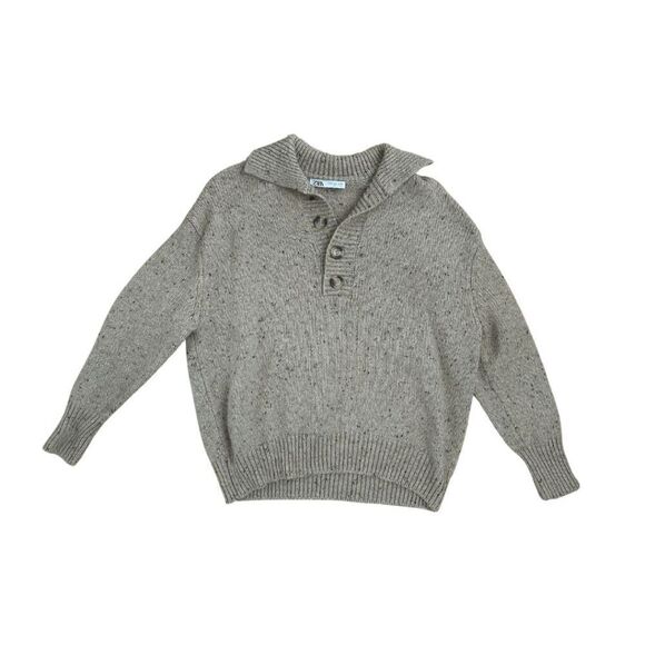 Zara Womens Gray Wool Alpaca Four-Button Placket Polo Collar Sweater Size Medium - Picture 1 of 7